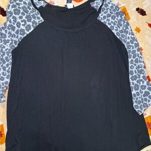 Torrid Black Top with Gray Leopard Sleeves